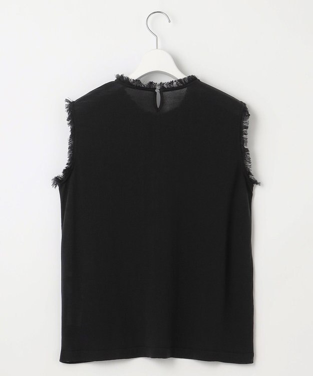 自由区 【カタログ掲載・洗える】フリンジディテールノースリーブ カットソー ブラック