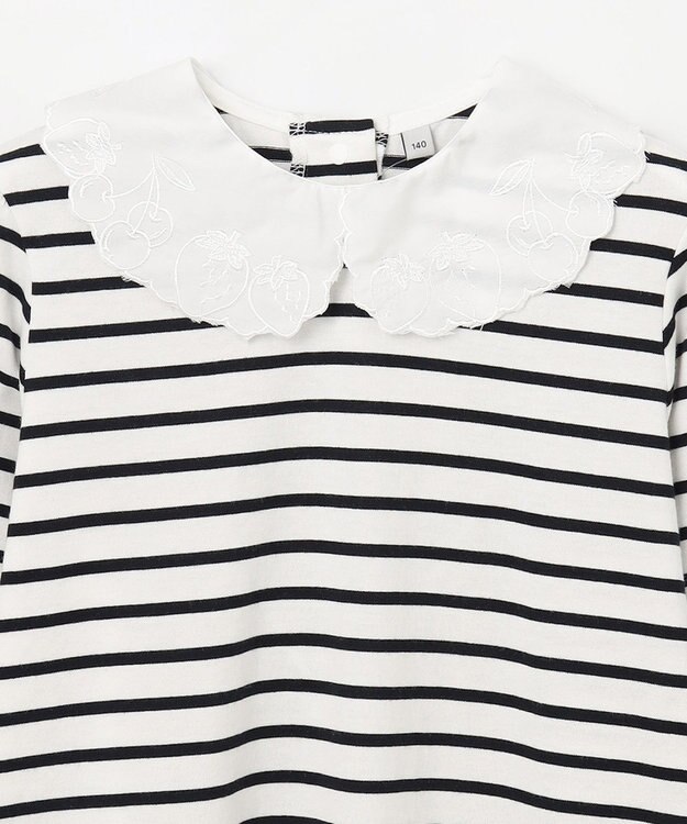 ANY KIDS 【チェリーベリーシリーズ】刺繍 ブラウス ホワイト×ブラックボーダー