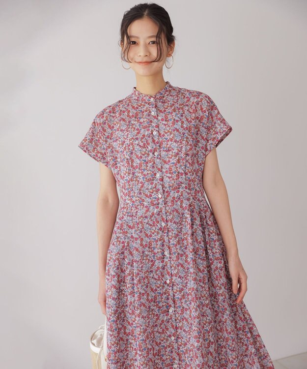 組曲 フラワーガーデンプリント ワンピース ベージュピンク系