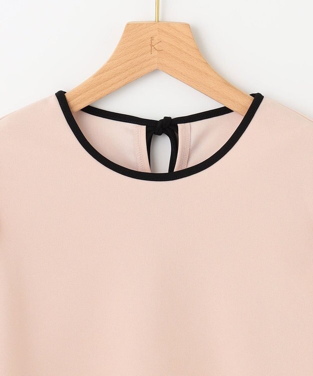 組曲 【洗える】バイカラージョーゼットバックリボン ブラウス ベージュ系