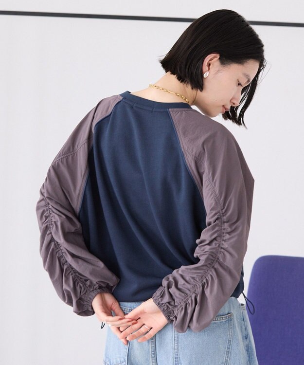 AMERICAN HOLIC 異素材ギャザースリーブミニ裏毛プルオーバ Navy