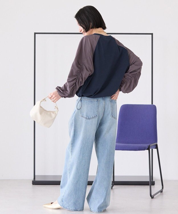 AMERICAN HOLIC 異素材ギャザースリーブミニ裏毛プルオーバ Navy