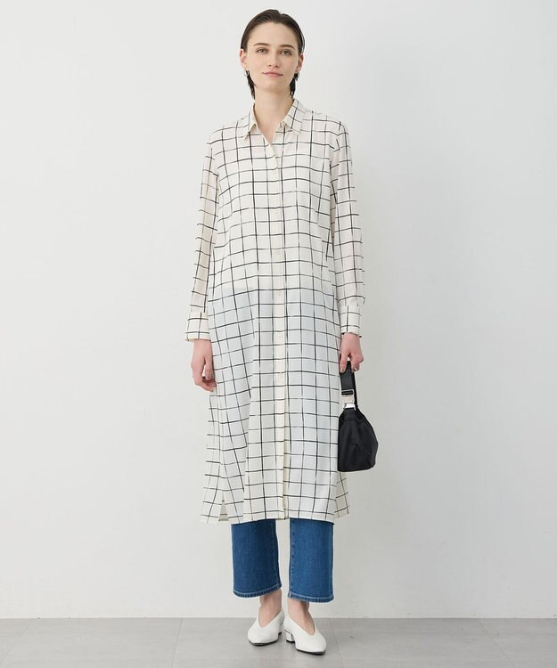 ICB L 【30th ANNIVERSARY】 ウィンドウペンプリント シャツワンピース アイボリー×ブラック