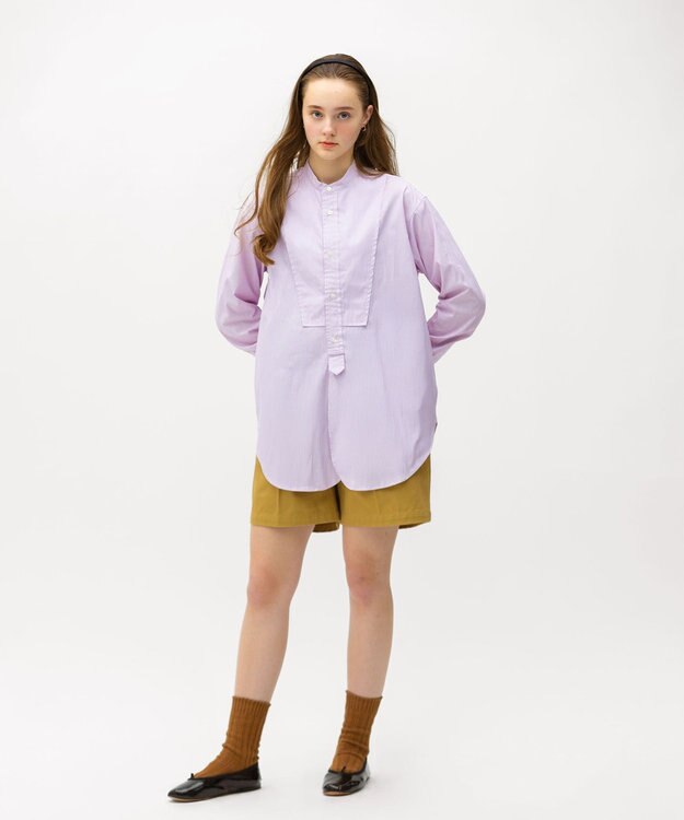 LENO  CANDY STRIPE BAND COLLAR  SHIRTS / ストライプバンドカラーシャツ PINK