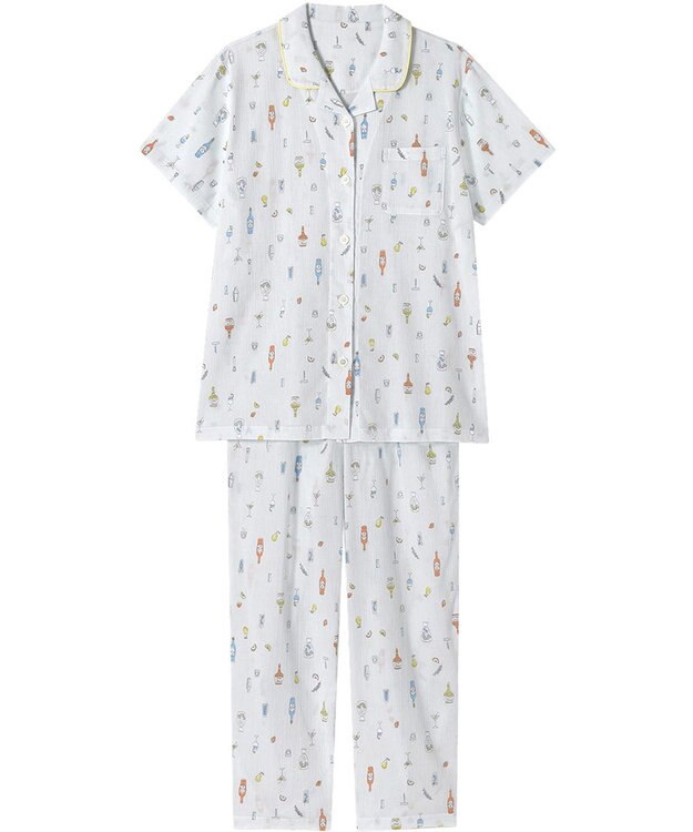 Wing パジャマ 綿100%(本体) 楊柳素材 高島ちぢみ（R） 3Lまで対応 大きいサイズ 5分袖 半袖 長ズボン レディース EP8047 ウイング／ワコール グレー