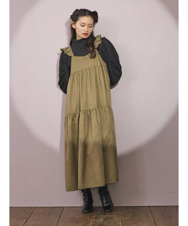 Green Parks ■ＥＳＣＡＲ　フリルキャミティアードワンピース Gray Beige