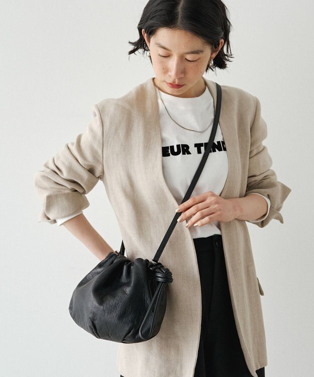 russet レザー巾着4WAYショルダーバッグ(CE-1454) Black