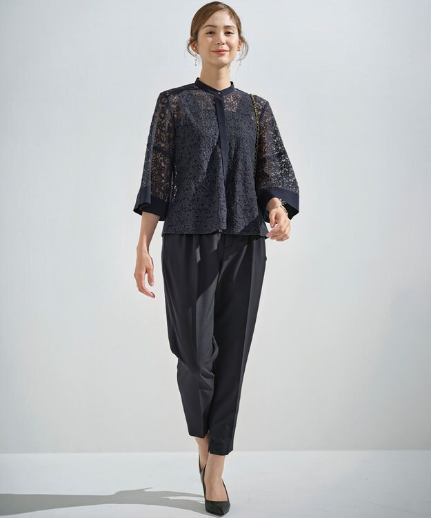 組曲 ライトダブルクロス テーパードパンツ ネイビー系