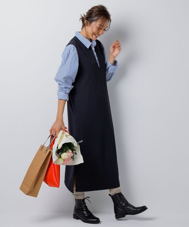 UNFILO 【洗える】イージーケア オーバーシャツ ブルー×ホワイト