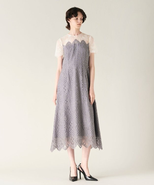 GRACE CONTINENTAL レース切替フレアドレス グレー