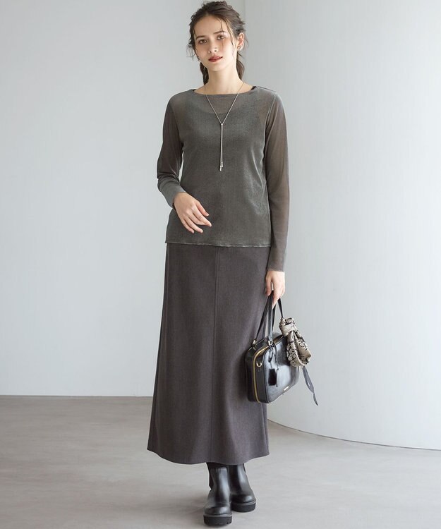 23区 S 【SLOW/一部店舗限定】ブラッシュドチュール メッシュベロア カットソー グレー系