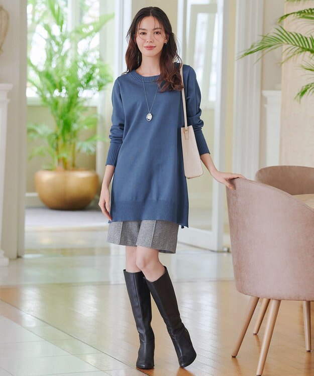 Tiaclasse 【安田美沙子さん着用・選べる2type・洗える】もちニットチュニック ボートネック：ブルー