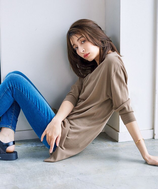 Tiaclasse 【洗える】キーネックニットチュニック モカ