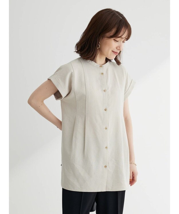 Green Parks フレンチスリーブタックブラウス Beige