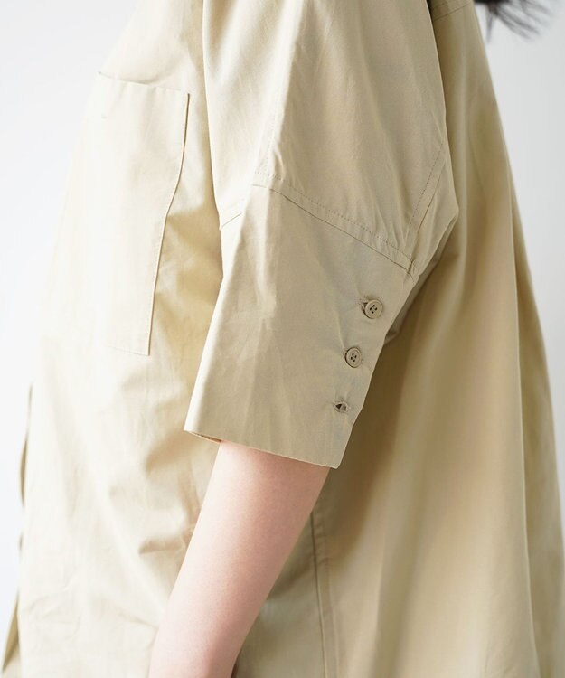 WHITE MAILS COTTON PAPER  POPLIN BAND COLLAR DOLMAN SLEEVE SHIRT　コットンポプリン 半袖シャツ ベージュ