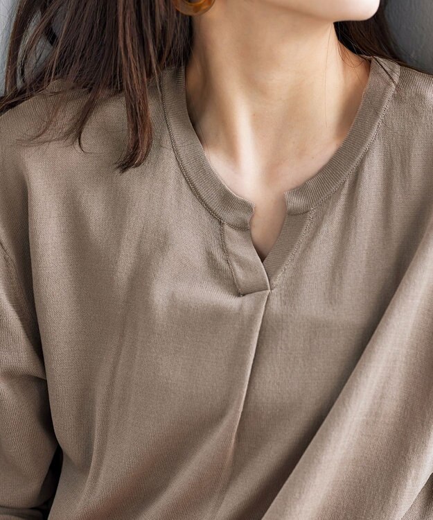 Tiaclasse 【洗える】キーネックニットチュニック モカ