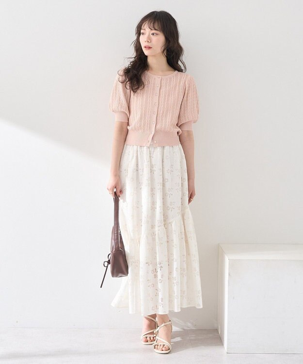 earth music&ecology 透かし花柄フレアスカート Ivory