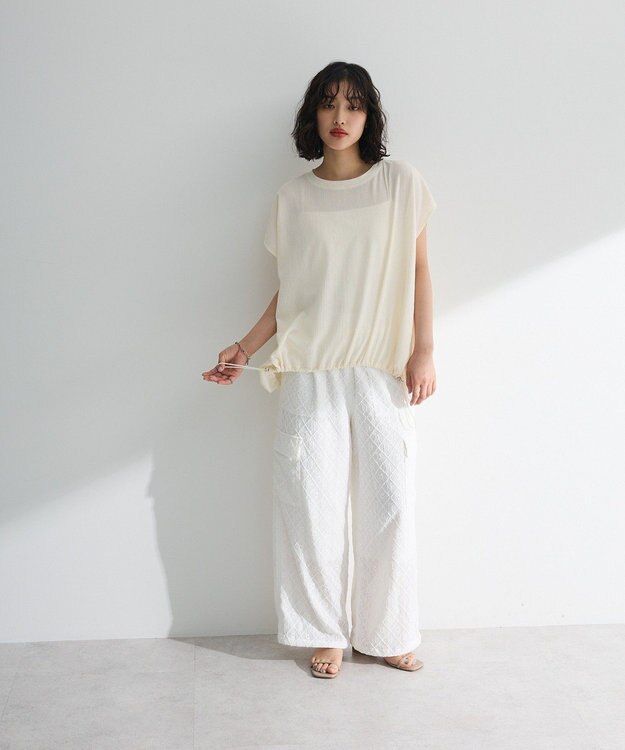 Green Parks 表面カット裾ドロストプルオーバー Red