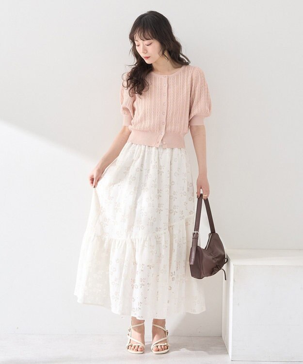 earth music&ecology 透かし花柄フレアスカート Ivory