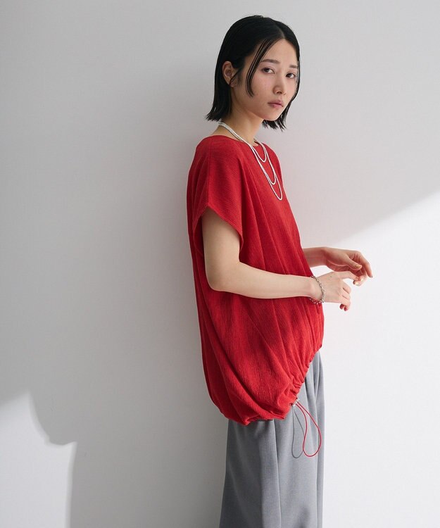 Green Parks 表面カット裾ドロストプルオーバー Red