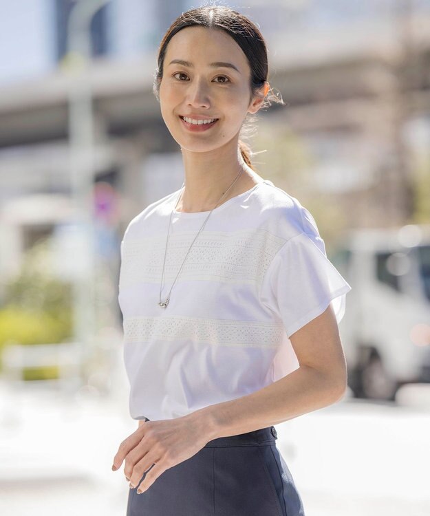 J.PRESS LADIES レーシーコンビ カットソー ホワイト系