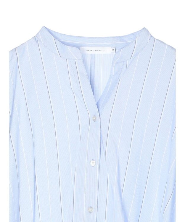 AMERICAN HOLIC 接触冷感＋ＵＶカット　ギャザースリーブブラウス Stripe Sax