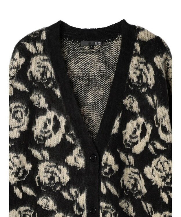 Green Parks ・ＳＵＧＡＲ　ＳＰＯＯＮ　フラワーシャギーカーディガン Black