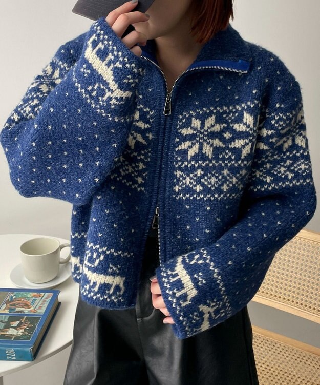 WEGO 雪柄ZIPニット ブルー