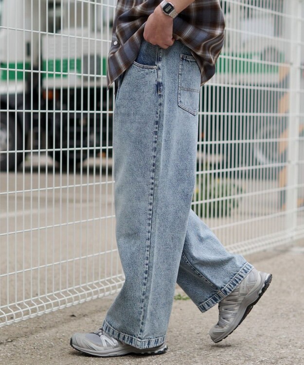 WEGO タックワイドストレートデニム デニム淡加工色