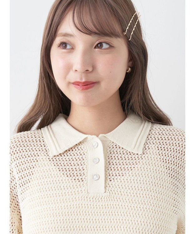 earth music&ecology ラインポロニットプルオーバー Ivory