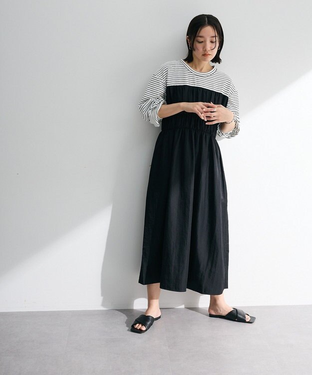 Green Parks シャーリングドッキングワンピース Black