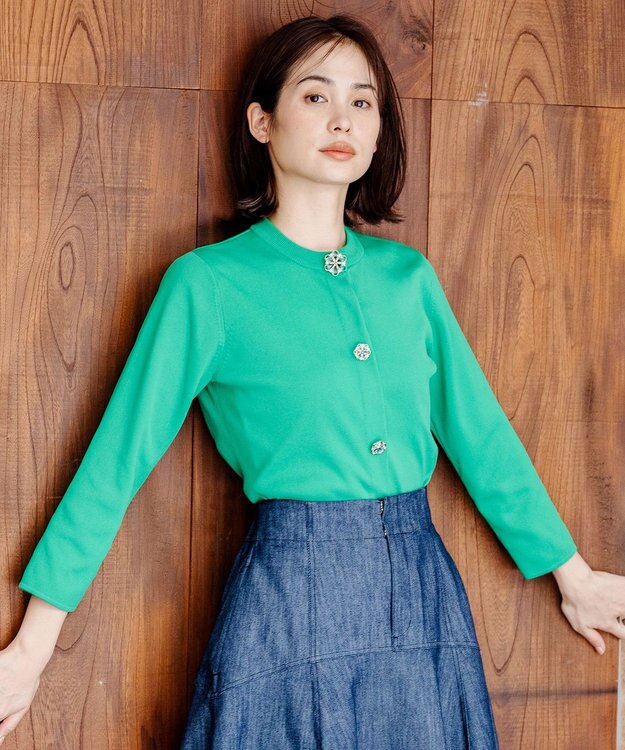 組曲 S 【組曲×setsuko sagittaire】ビジューボタンカーディガン グリーン系