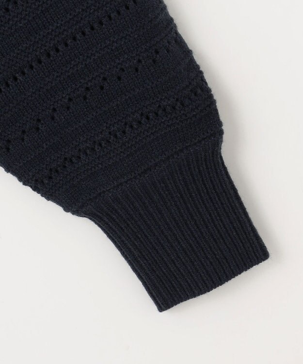 組曲 【WEB限定カラーあり】透かし編みバルキーボーダー柄ニット ネイビー系