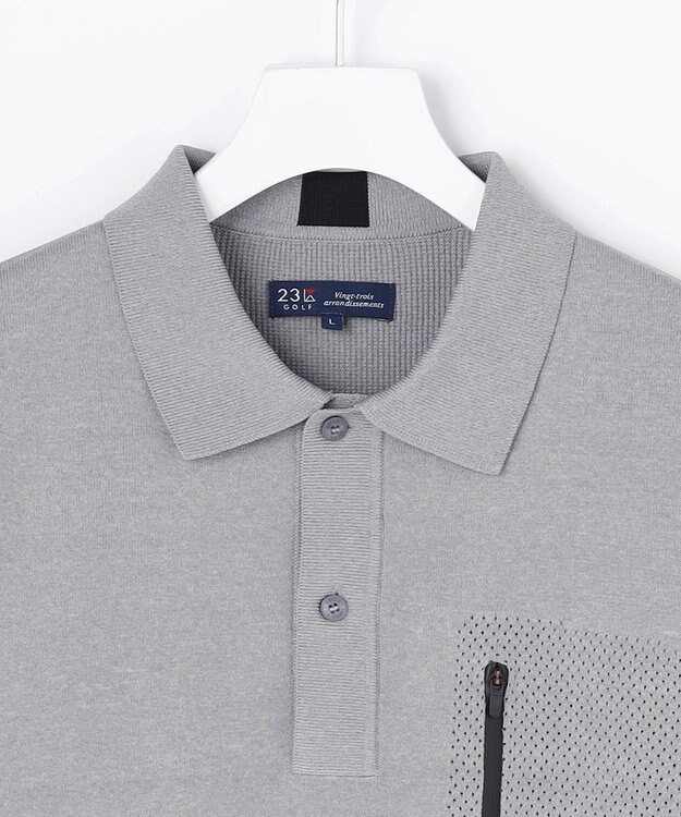 23区GOLF 【MEN】長袖ニットポロシャツ ホールガーメント ライトグレー系
