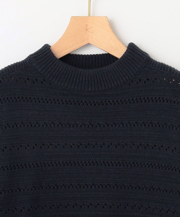 組曲 【WEB限定カラーあり】透かし編みバルキーボーダー柄ニット ネイビー系