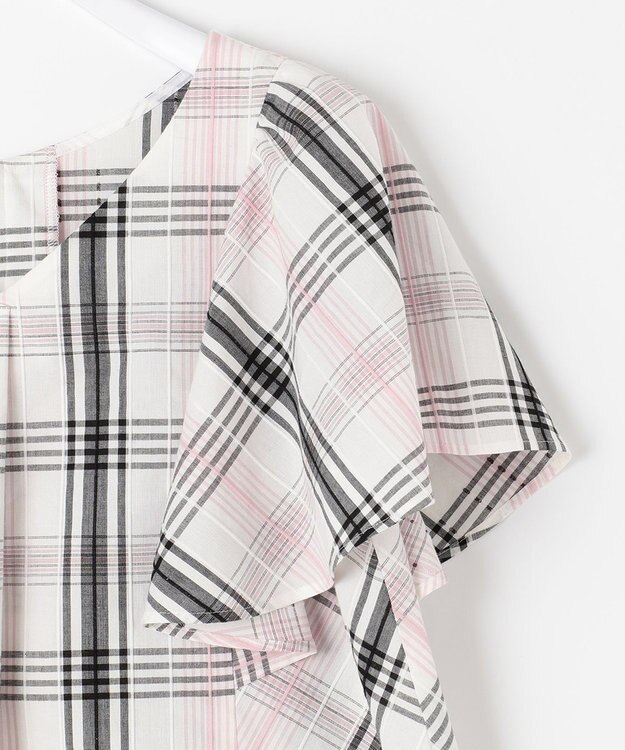 ANY SIS 【洗える】チェックフレア ブラウス オフホワイトベース