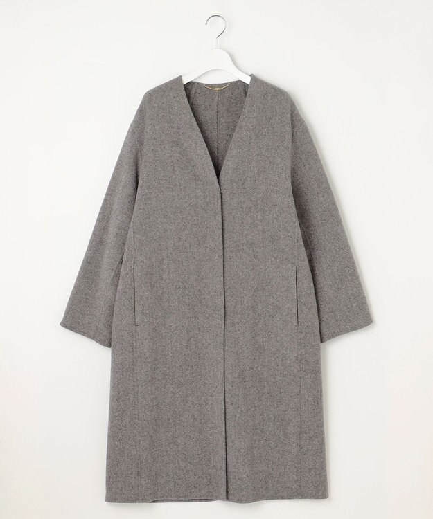 自由区 L ウールリバーロング コート グレーヘリンボン