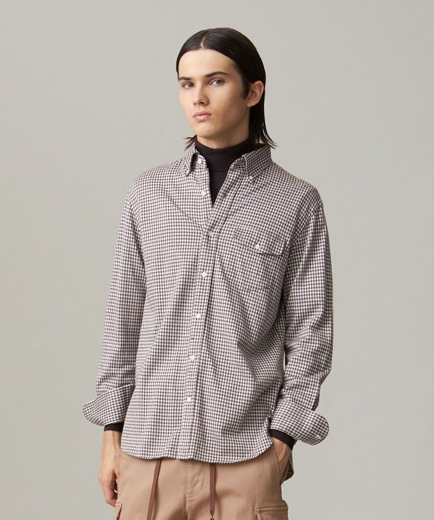 J.PRESS MEN ギンガムチェック コットンネルジャージシャツ ブラウン系3