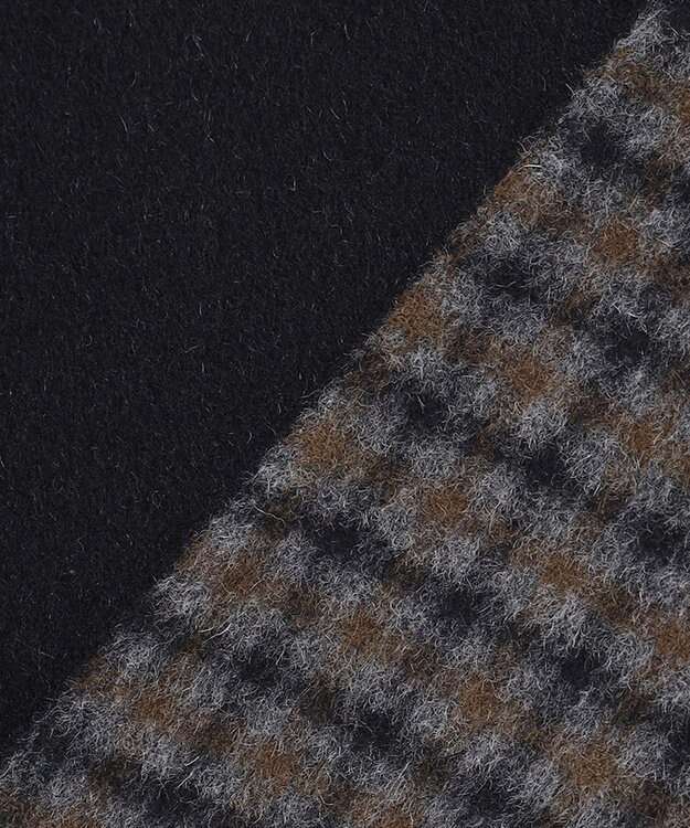 J.PRESS LADIES S 【リバーシブル】ウールナイロン リバーチェック ノーカラー ロングコート ネイビー系