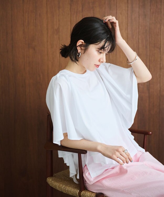 #Newans 【乾燥機可能/接触冷感】ラッフルフリルカットソー ホワイト