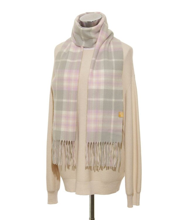 MOONBAT WEB限定【洗える】ミエル (miel) カシミヤ100％ チェックマフラー ライトグレー