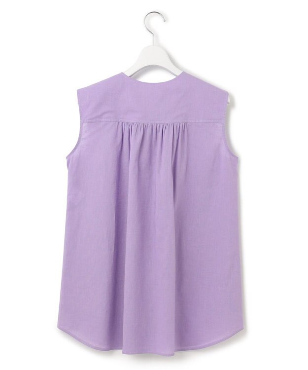 23区 L 【SLOW/洗える】リネンコットン ノースリーブブラウス ライラック系