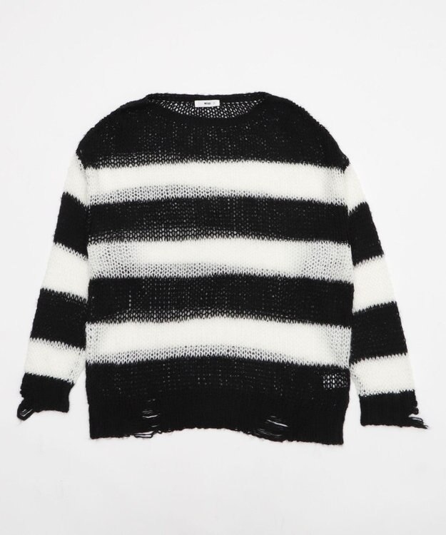 WEGO モヘアタッチボーダーBIGニット ホワイトボーダー