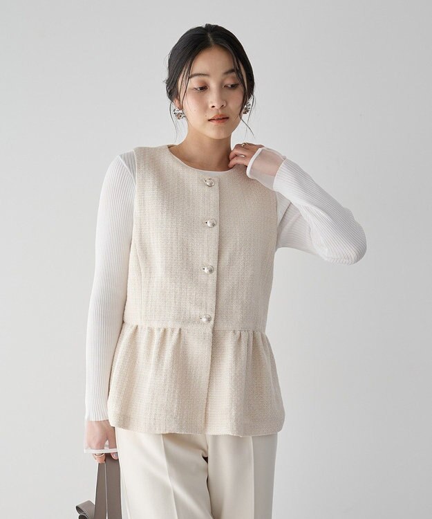 YECCA VECCA ツイードペプラムジレ Off White