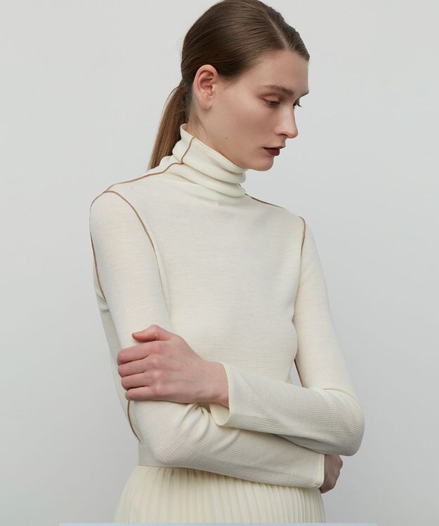 BEIGE， FORD / ハイネックトップス White×Camel