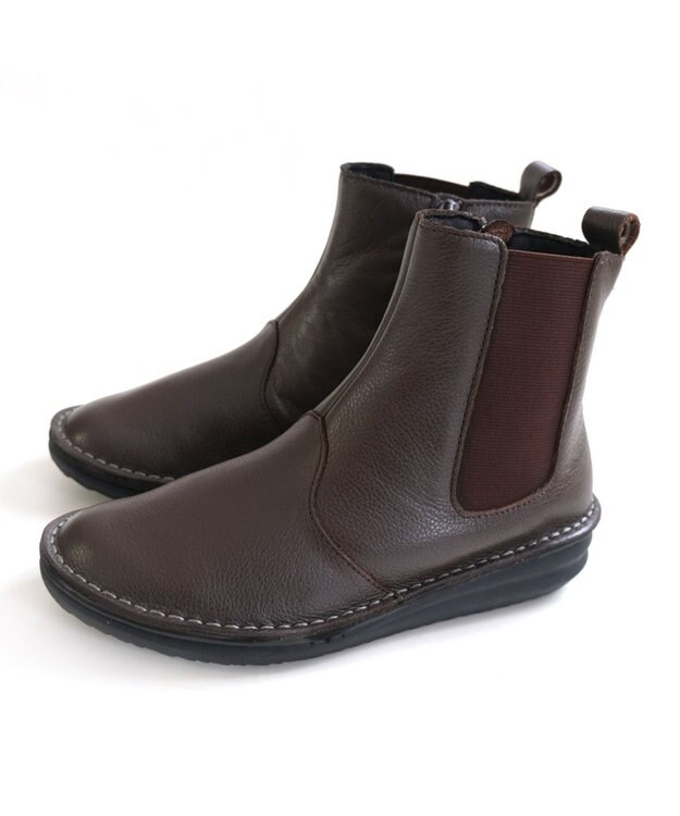 Pointer 本革軽量サイドゴアステッチショートブーツ ダークブラウン