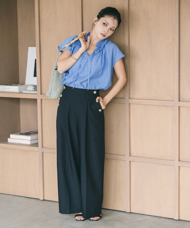 YECCA VECCA ギャザーリボンブラウス Blue