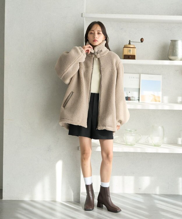 earth music&ecology ボアルーズブルゾン グレーベージュ