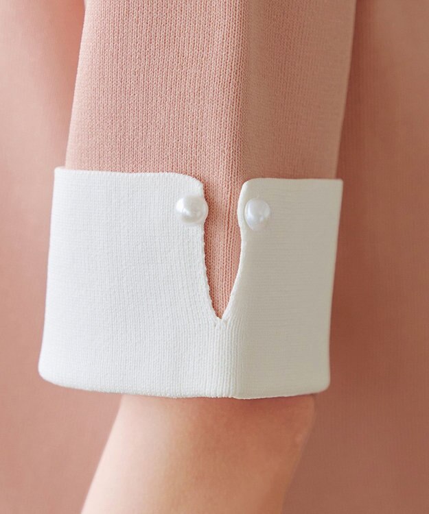 Tiaclasse L 【洗える】配色カフスニットトップス ピンク×オフホワイト