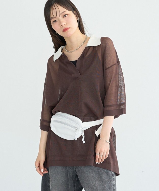 earth music&ecology シアーポロプルオーバー Brown